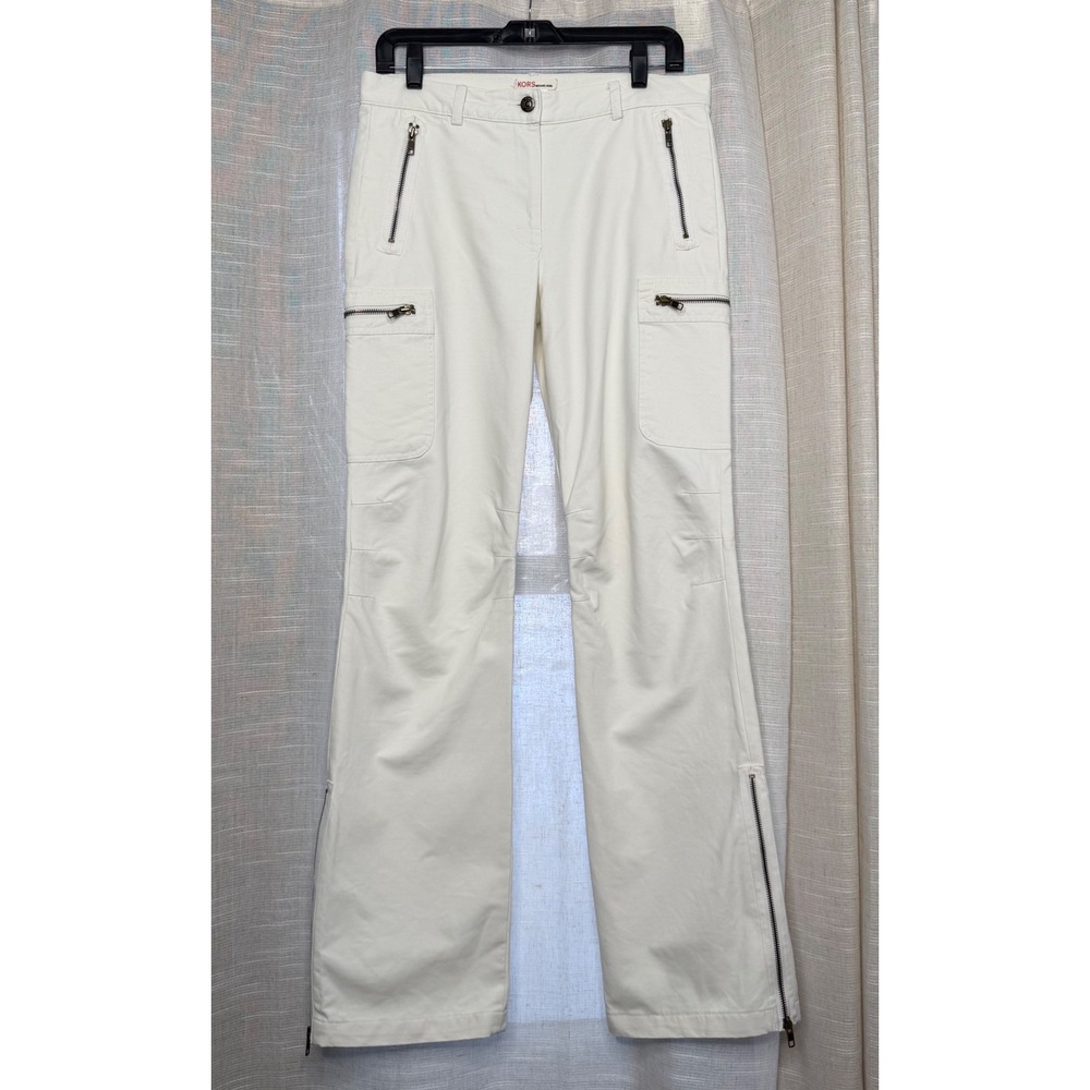 KORS Michael Kors Made in‎ Italy Cargo Pants White Cotton Zippers Women's Size 8